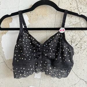 Victoria’s Secret PINK Lace Bralette Rhinestone Sparkle Rave Top NWT Black M